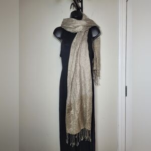 TCH 100% Silk Tan Grey Scarf